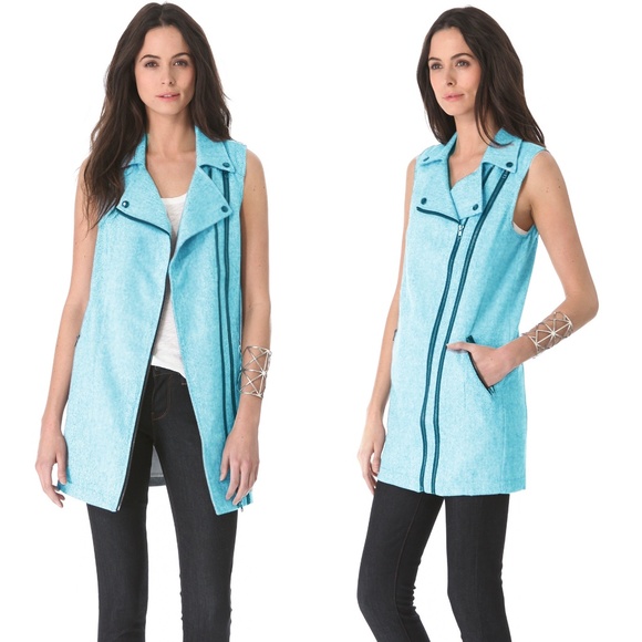 STYLESTALKER Blue Asymmetrical Full Zip Moto Biker Longline Vest